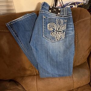 Miss Me Blue Skinny Jeans with White Embroidery